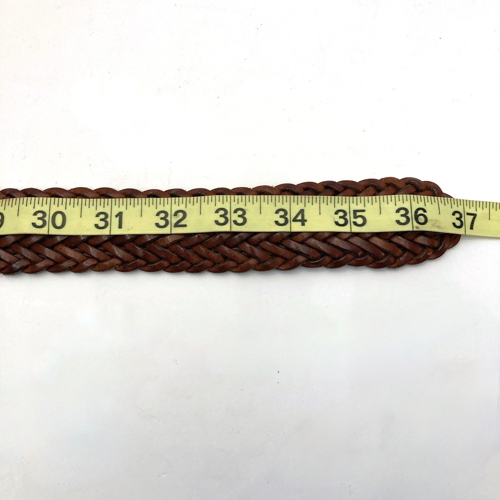 Vtg Lands End Brown Braided Woven Leather Belt Solid Brass Buckle - Picture 7 of 7